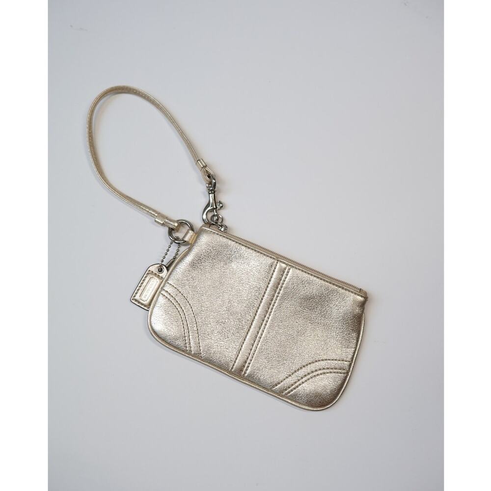 Coach Vintage Y2K Champagne Gold Leather Wristlet Metallic Mini Bag Minimalist